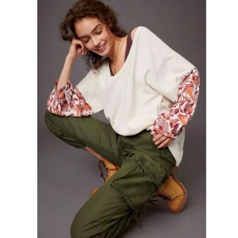 Anthropologie vintage floral thermal top oversized sz M